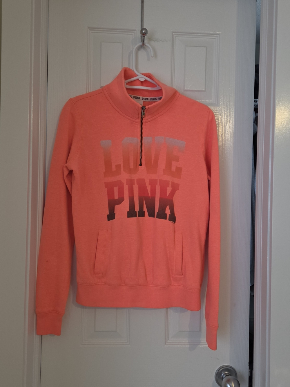 PINK Victoria's Secret Coral Half-Zip Pullover Sweatshirt